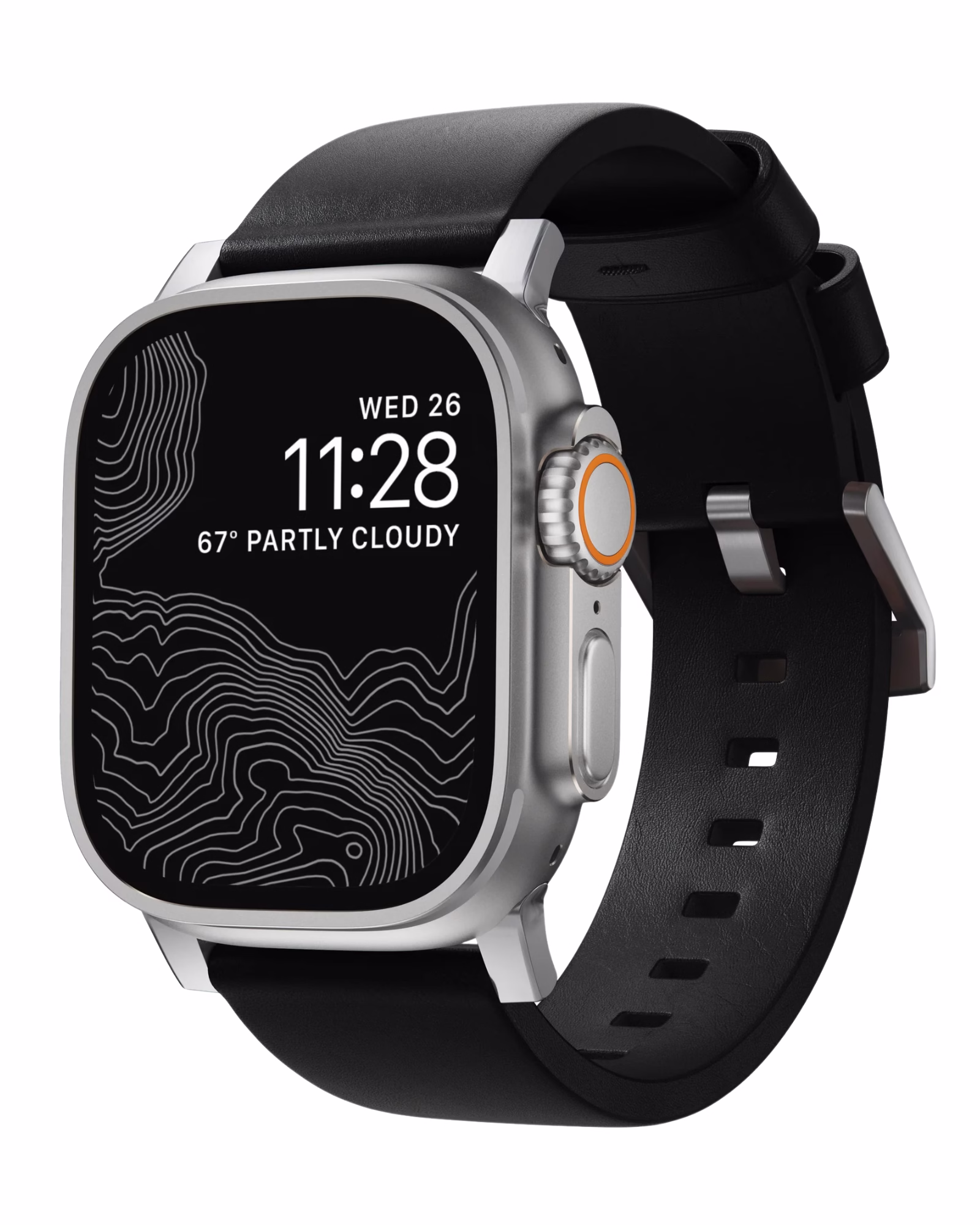 Ремешок Nomad Modern Leather Band Silver Hardware Black 46mm/49mm (NM01908685)